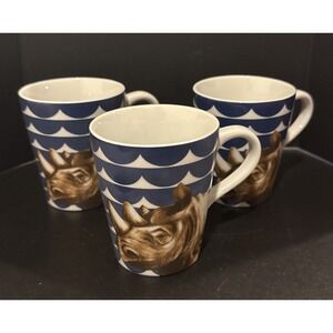 World Market Blue Rhinoceros Rhino Ceramic Coffee Mugs Mug Geo Safari Set Of 3